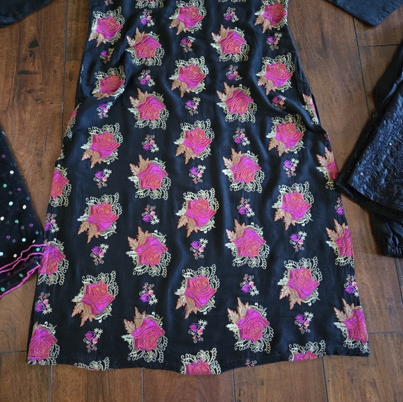 Embroidered Salwar Kameez Dupatta Long Scarf Cotton Chiffon Net Party Wear Dress - Picture 7 of 14